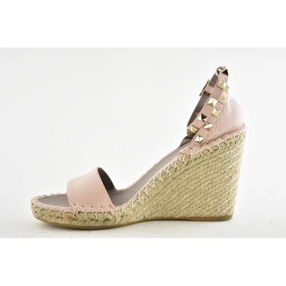 Valentino Rockstud 40D Pink Ankle Strap Espadrille Platform Wedge Sandal Heel 40 - Picture 6 of 9